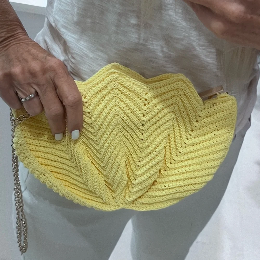 NEW! & OTHER STORIES crochet shell crossbody clutch chain bag yellow